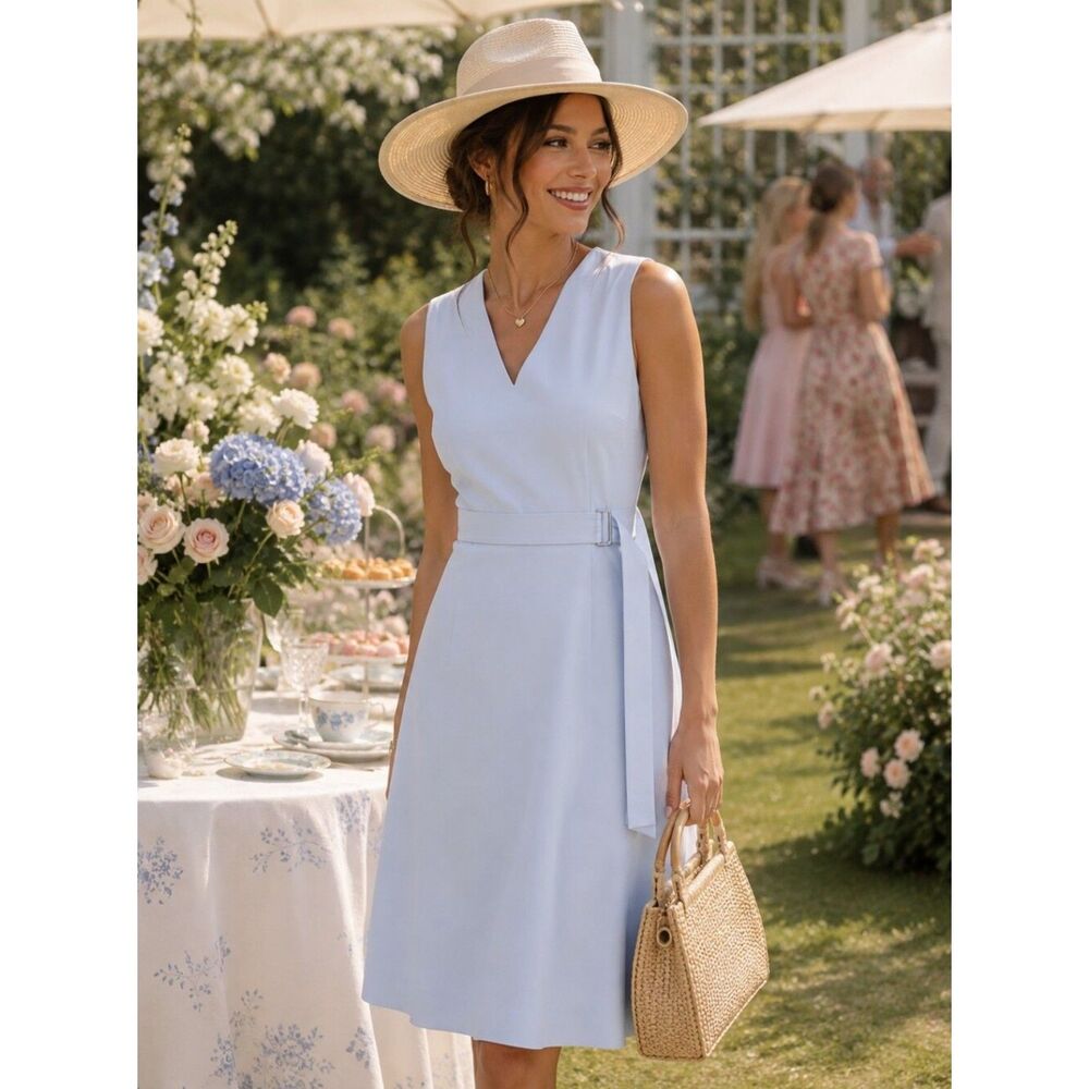 Lucy Paris Light Blue Sleeveless Dress Small Derby Preppy Chic Classic